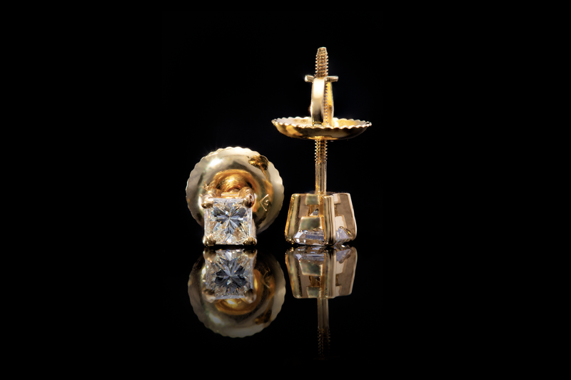 Princess Single Stone Diamonds Earrings